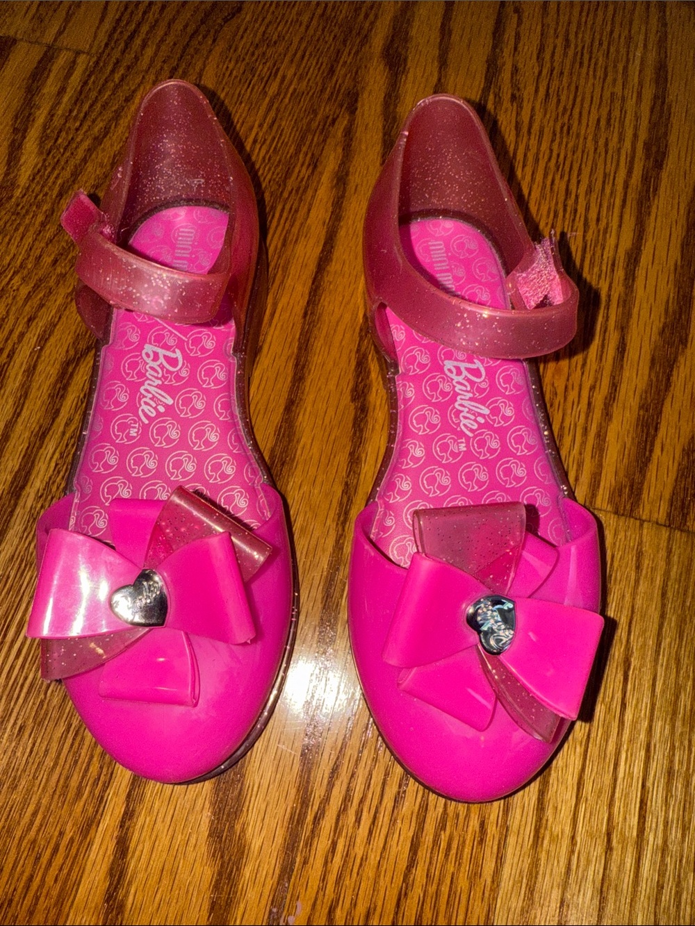 Mini Melissa x Barbie Ultragirl Pink Glitter Jelly Flats Girls